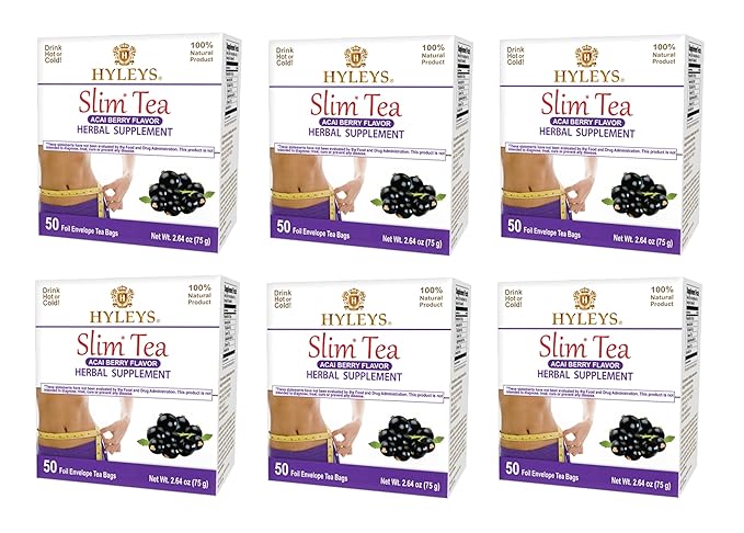 Hyleys Slim Tea Acai Berry 50 Ct - Weight Loss Herbal Supplement Cleanse and Detox - 50 Tea Bags (6 Pack)