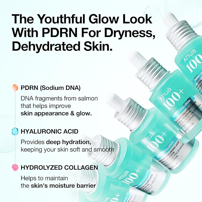 Anua PDRN Hyaluronic Acid Capsule 100 Serum, Radiant Face Serum, Salmon DNA, Hyaluronic Acid, Hydration, Moisture Plumping Effect, Lightweight, Glass Skin, Korean Skincare, 1.01 fl. oz