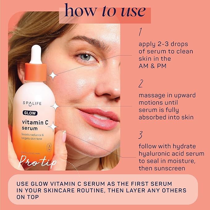 SpaLife Glow Vitamin C Serum for Face | Korean Brightening Face Serum for Dark Spots & Uneven Tone | Illuminating Skin Treatment | Lightweight Radiance Boosting Formula | 3.7 Fl. Oz