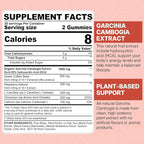 Sugar Free Garcinia Cambogia Gummies 1000mg 95% HCA Pure Extract with L-Carnitine, Raspberry Ketone, Chromium, Green Coffee Bean for Metabolism, 100% Organic Extract, Vegan, Strawberry Flavor 60 Cts
