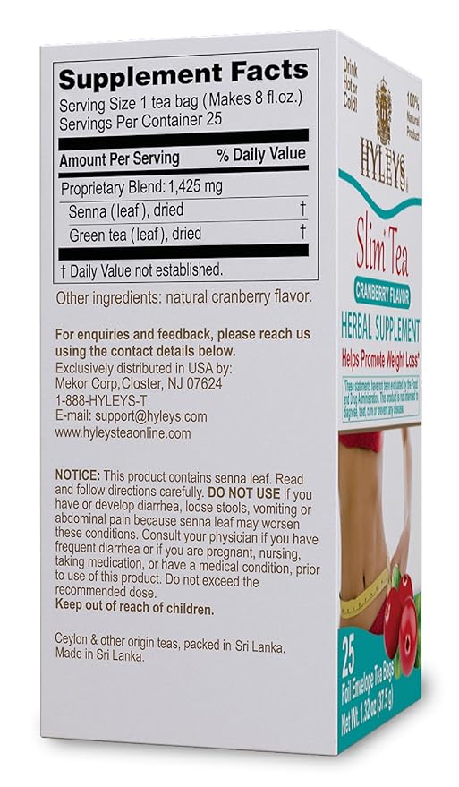 Hyleys Slim Tea Cranberry Flavor - Weight Loss Herbal Supplement Cleanse and Detox - 25 Tea Bags (12 Pack)