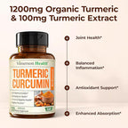 Turmeric Curcumin Supplement with Black Pepper Extract - High Potency Organic Turmeric 1200mg & 95% Curcuminoids for Joint & Digestive Health - Joint Support Supplement - 120 Vegan Curcuma Capsules