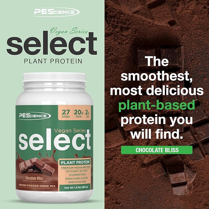 PEScience Select Vegan Protein Powder, Plant Based Protein Powder, Amazing Taste, Smooth Texture, Pea and Brown Rice Blend, Dairy Free, Lactose Free, Gluten Free - Chocolate Bliss, 27 Servings