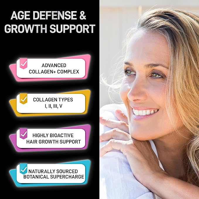 Age Defense Beauty Collagen Matrix - 2,000mg Multi Collagen Biotin Keratin Hyaluronic Acid Saw Palmetto Supplement Complex - DHT Blocker for Men & Women for Hair Growth - 3-PACK, 270 Gluten-Free Caps