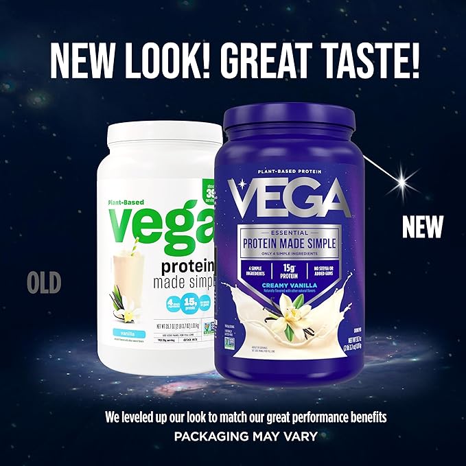 Vega Protein Made Simple Protein Powder, Vanilla - Stevia Free, Vegan, Plant Based, Healthy, Gluten Free, Pea Protein for Women and Men, 2.2 lbs (Packaging May Vary) (Pack of 1)