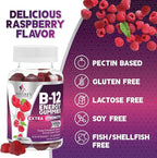 B12 Energy Gummies - 4500 mcg Vitamin B12 Per Serving - Extra Strength Chewable B12 Supplement for Energy, Metabolism & Immune Support - For Women, Men & Kids - Natural & Berry Flavored - 120 Gummies