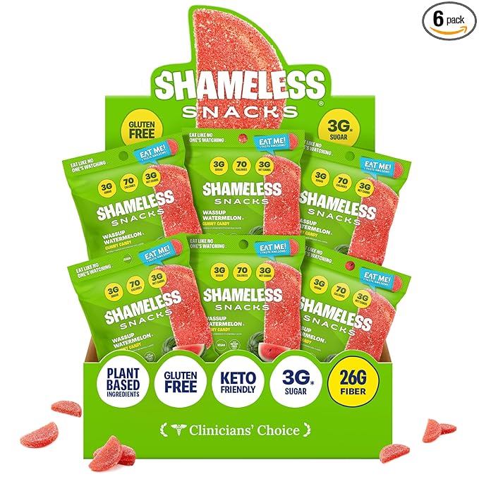 Shameless Snacks - Healthy Low Calorie Snacks, Low Carb Keto Gummies (Gluten Free Candy) - 6 Pack Wassup Watermelon
