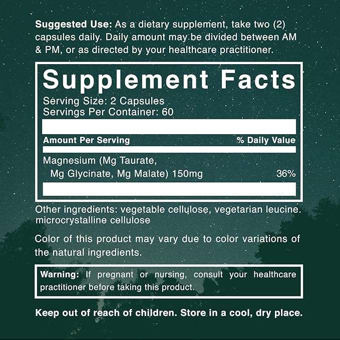 Natural Rhythm Triple Calm Magnesium Complex - 120 Capsules, Chelated Magnesium Glycinate, Taurate & Malate, High Absorption Supplement for Sleep, Stress, Muscle & Heart Support, Non-GMO, Vegan