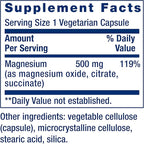 Life Extension Magnesium Caps, 500 mg, Magnesium Oxide, Citrate, and Succinate, Heart Health, Healthy Bones, Metabolism Support, 100 Vegetarian Capsules