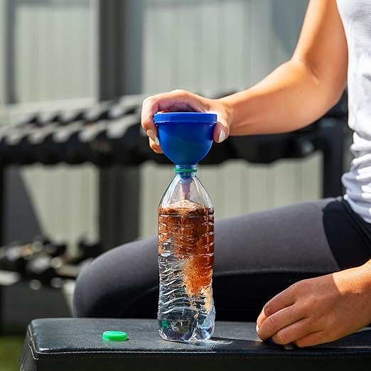 Protein Powder Funnel to Go with Carabiners & Reinforced Caps - 4 Pack (Water Bottle Approve)