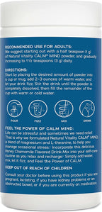 Natural Vitality Calm Mind, Magnesium Citrate + L-Theanine Powder, Supports a Healthy Response to Stress, Gluten Free & Vegetarian, Honey Chamomile, 12 oz.