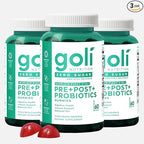 Goli Zero Sugar Pre Pro Postbiotic Gummies, 60 Count Each (3 Pack, 180 Total) - Worlds First 3-in-1 with DE111, XOS, MCC1849 - No Sugar Alcohols - Vegan, Keto-Friendly, Non-GMO