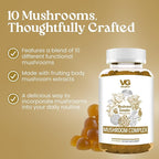 VITA Globe Mushroom Complex Gummies with Reishi, Lions Mane Mushrooms, Chaga, Cordyceps & More, Mushroom Supplement for Immune Defense, Energy & Brain Function Support, 250mg, 60 Count (Pack of 1)