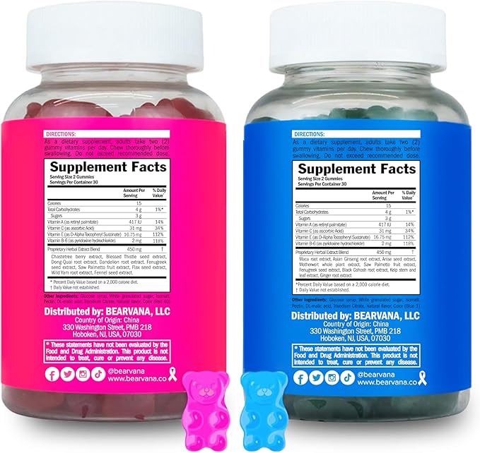 BEARVANA Top & Peach Support Combo Pack Multivitamin Gummies for Women | Includes Herbal Extracts & Essential Vitamins | Berry Flavor | 2-Pack (120 Gummies)