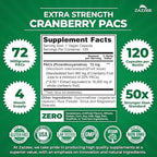 Zazzee Cranberry PACs 72 mg per Capsule, 50:1 Extract, 120 Vegan Capsules, 2X Strength, 4 Month Supply, Fast-Acting, Effective Urinary Tract & Bladder Support, 100% Soluble PACs, Made in the USA