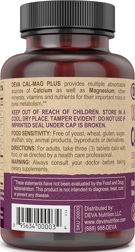 DEVA Vegan Calcium Magnesium Supplement 2-Pack, Plus Zinc, Vitamins C, D & K, Boron, 90 Tablets Each