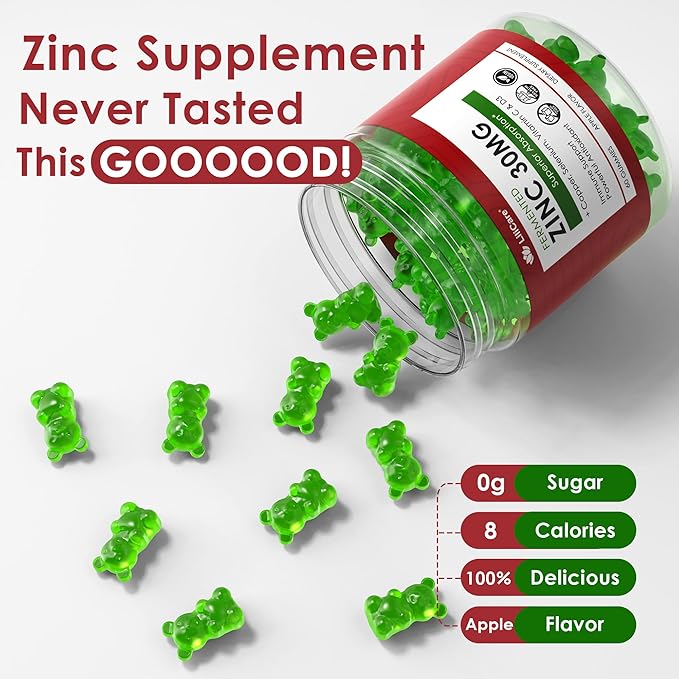 Fermented Zinc Gummies 30mg, Copper, Selenium, Vitamin C, D3, Superior Absorption Zinc Supplements for Women & Men, Immune, Powerful Antioxidant, Zinc Picolinate Alternaitive, Vegan, No Sugar, 60 Cts