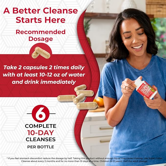 Health Plus Super Colon Cleanse 30 Day Supply of Gentle Gut Cleanse Detox, Psyllium Husk, Probiotics for Constipation Relief & Digestive Support, 120 Capsules