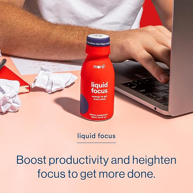 More Labs Liquid Focus, Nootropic Smart Drink with Powerful Antioxidants & Adaptogenic Herbs for Energy and Concentration, 150mg Caffeine (Pack of 12)