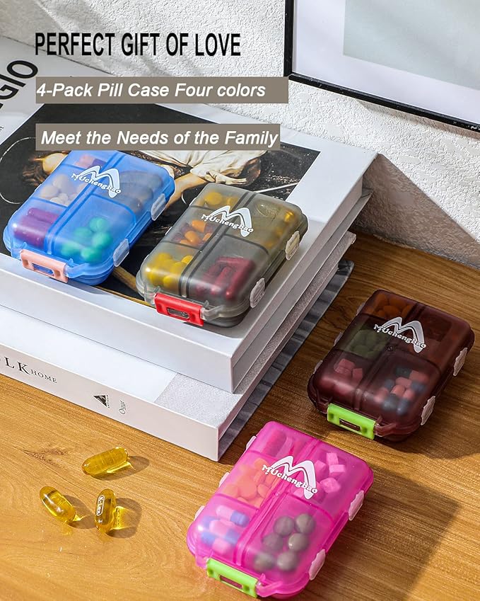 4PS Travel Pill Organizer with 164 Slice Labels，10 Compartments Travel Pill Box Portable Folding Small Pill Case Daily Pill Container Used for Carry Storage Medicine Organizer By M MUchengbao (White)