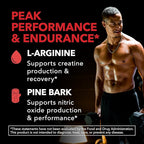 L-Arginine 1800mg and Pine Bark Extract 100mg - Nitric Oxide Supplement for Men - Performance Supplement for Men's Health - 90 Count - Endurance, Recovery Support - Vegan, Non-GMO Capsules