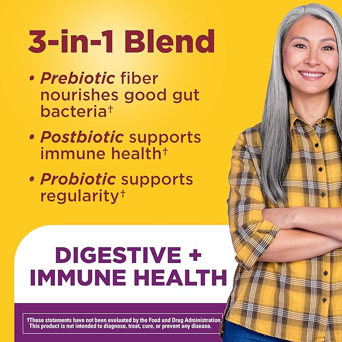 Nature Made Triple-Action Biotics, Gut and Immune Health Support, Digestive Probiotics for Women and Men, Prebiotic Fiber Gummies, 48 Gummies, 24 Day Supply