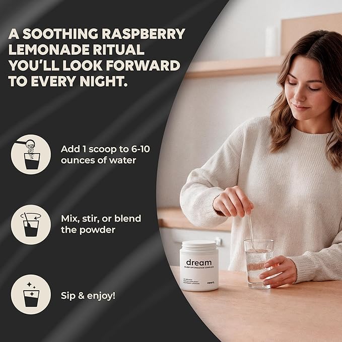 DREAM Sleep Aid Powder | Magnesium L-Threonate, Apigenin & Theanine | 2400mg 7-Ingredient Non-Habit Forming and Natural Sleep Aids for Adults | Deep Sleep Super Calm & Stress Relief