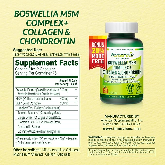 Boswellia MSM Complex 150 Caps – Supports Joint Health | Collagen, Chondroitin, Turmeric