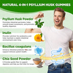 Psyllium Husk Gummies, 1500mg Psyllium Husk Fiber Supplement with Probiotics, Inulin, Chia Seed Powder for Gut & Digestive Health, Regularity, Vegan, Sugar Free, 60 Chewable