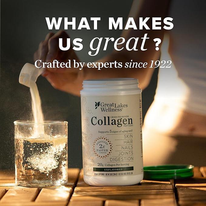 Great Lakes Wellness Collagen Peptides Powder – Supports Skin, Hair, Nails, Joints & Digestion – Hydrolyzed, Quick Dissolve, Non-GMO, Keto & Kosher – Pure Collagen Protein (64 oz, 90 Servings)