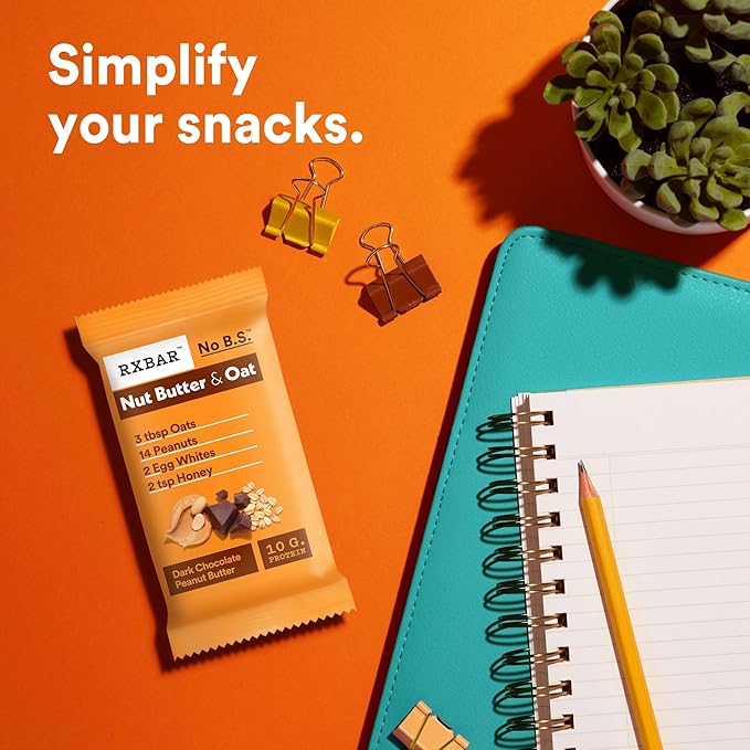RXBAR Nut Butter and Oat Protein Bars, Protein Snacks, Snack Bars, Dark Chocolate Peanut Butter, 23.2oz Box (12 Count)