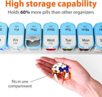 Extra Large Weekly Pill Organizer - XL Vitamin Holder with 7 Detachable AM PM Compartments - Portable Medicine Dispenser for Home and Travel, Big Supplement Container for Weekly or Daily Use, Blue