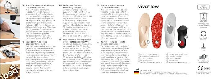 Pedag Viva Low | Low Arch Support | Handmade in Germany | Plantar Fasciitis Relief | Heel Cushion | Activated Charcoal Odor Control | Metatarsal Support | Tan | Men US 14/ EU 47