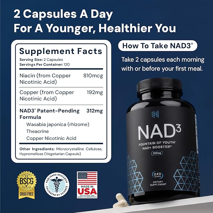 HPN NAD3 Clinical NAD+ Booster, Cellular Health & Natural Energy - NAD Supplement for Healthy Aging, Metabolic Support, NRF2 & Longevity, Nicotinamide Riboside & NMN Alternative, 240ct, 120-Day Supply