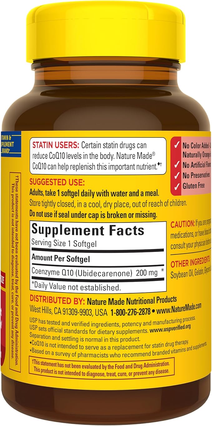 Nature Made CoQ10 200mg Softgels, Dietary Supplement for Heart Health Support, 80 Softgels, 80 Day Supply