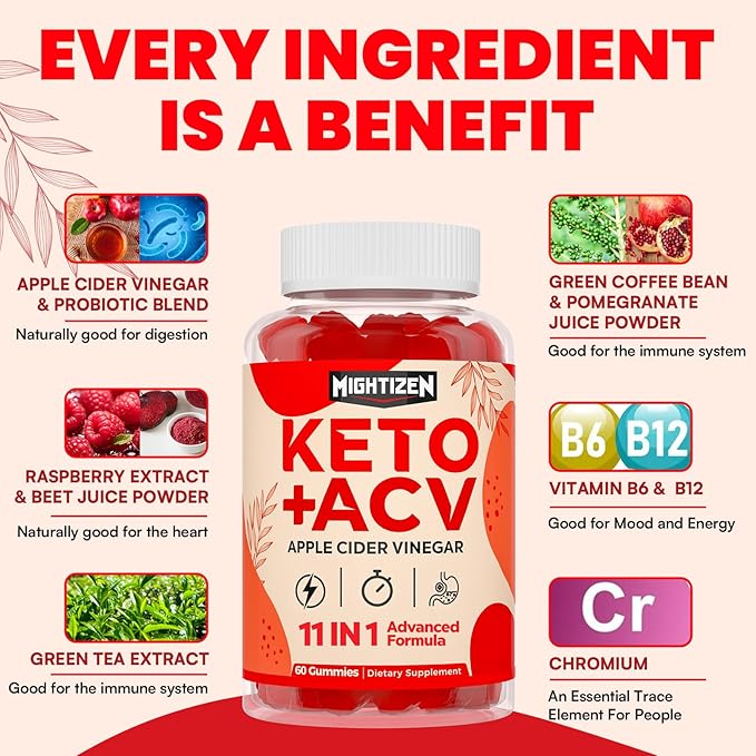 Apple Cider Vinegar Gummies, Max Strength Keto Acv Gummies with Green Tea, Probiotics, B12, B6, Keto Support, Apple Cider Vinegar with Mother for Detox & Cleanse, Digestion & Gut, Vegan, 120 Counts