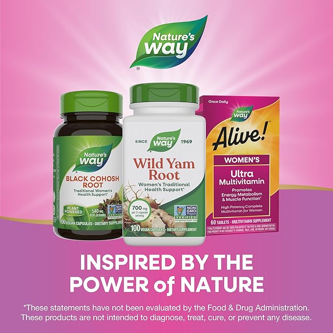 Nature's Way Wild Yam Root Capsules,Women's Traditional Health Support*,700 mg per 2-Capsule Serving,Non-GMO Project Verified,100 Vegan Capsules (Packaging May Vary),(Pack of 2)