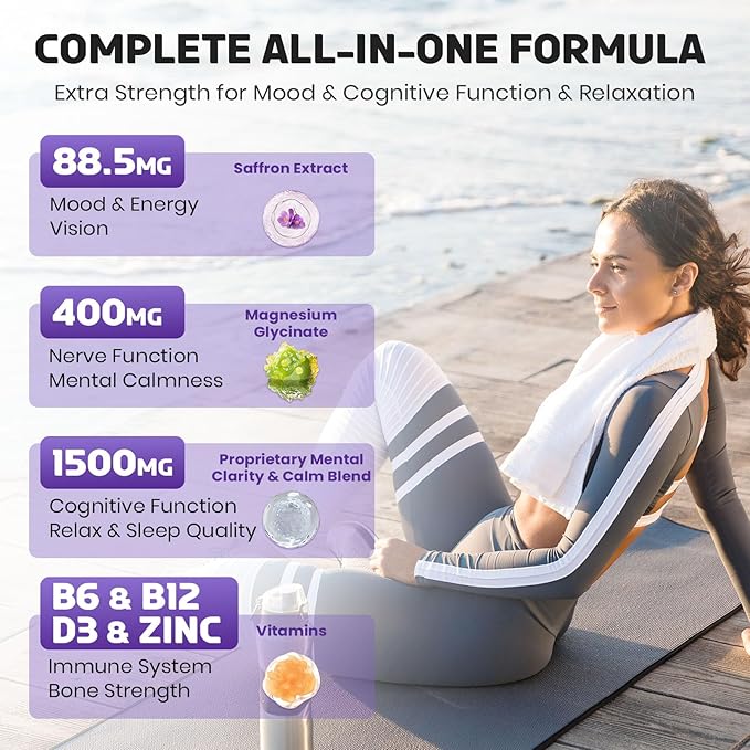 Saffron Gummies 88.5 mg with Magnesium, Max Strength Saffron Supplements with St. John’s Wort, GABA, Rhodiola, Rosemary & Passion Flower Extracts for Mood, Focus - 120 Servings
