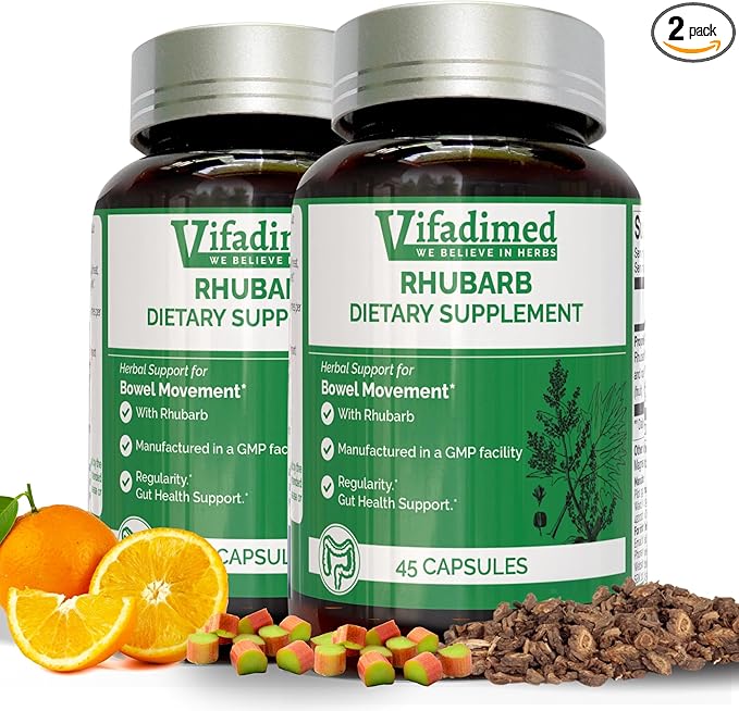 Rhubarb,Gut Motility Activator for Bowel Movement and Regularity,Constipation Relief,Bloating & Gas Relief,Mucus Production Assist,Lining & Microbiome Support,90 Capsules