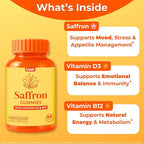 Loom Saffron Gummies with Vitamin D3 & B12 – Natural Mood & Energy Support for Emotional Balance and Stress Relief – Tropical Mango, 60 Count (60 Count, Mango)