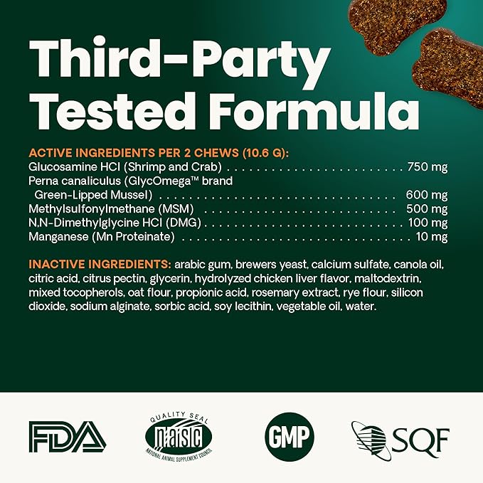 VetriScience Healthy Hip & Joint Chews, GlycoFlex Glucosamine and Green-Lipped Mussel Joint Support Supplement for Dogs, Promote Mobility and Protect Joints, Chicken, 120 Count (Pack of 2)