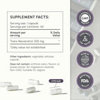 partiQlar Trans-Resveratrol 500mg - High Purity Resveratrol Supplement for Anti-Aging, Heart Health & Cellular Energy - Powerful Antioxidant & NAD+ Booster - 60 Veggie Capsules