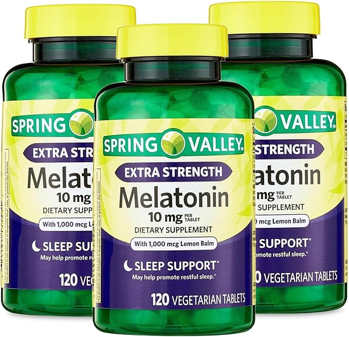 Unique Bundle Store Spring Valley melatonin 10mg, 120 Tablets with Lemon Balm Extract, Dietary Supplement for Sleep and Immune System Support - 7 Day Pill Organizer Included (Pack of 3 (360 CT))