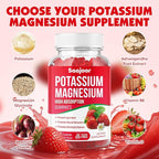 Potassium Magnesium Gummies,High Absorption Magnesium Glycinate,D3 & B6,Potassium Citrate - for Muscle Support, Leg Cramps & Electrolyte Balance - Vegan, Non-GMO, Strawberry Flavor, 60 Count
