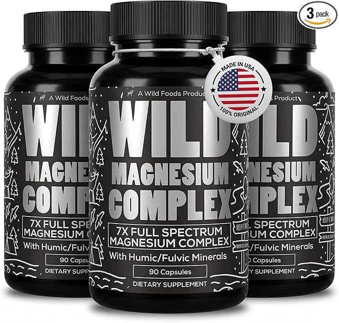 Wild Foods Magnesium Complex Supplement with 7X Forms | High Absorption, Full Spectrum, Easy Digestion | 500mg Glycinate, Bisglycinate, Malate, Orotate, Citrate, Taurate | 90 Capsule (Pack of 3)