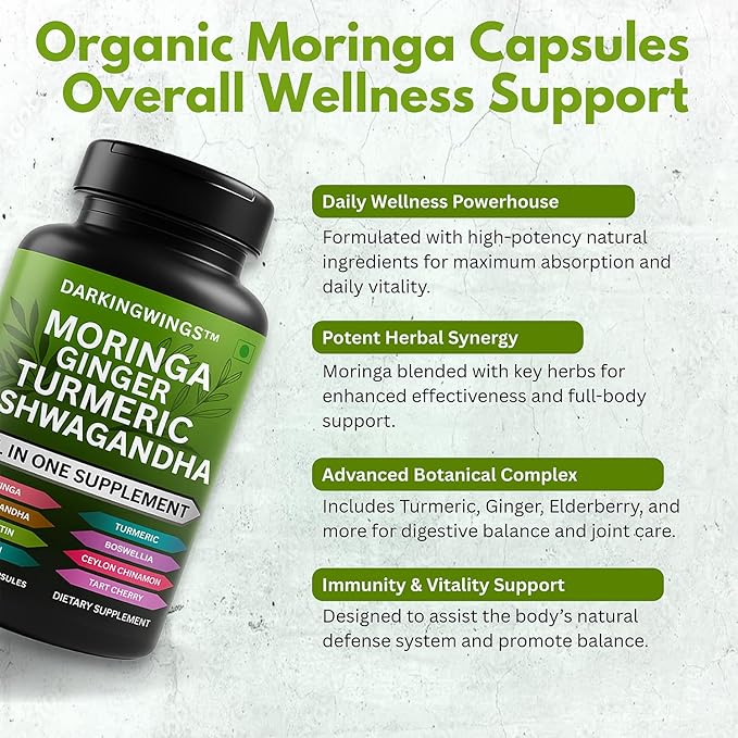 Turmeric Curcumin Moringa Supplement Ginger Boswellia Saffron - Joint Support Supplements for Women and Men with Ceylon Cinnamon, Tart Cherry, Quercetin Garlic Nettle Holy Basil - 120 Count
