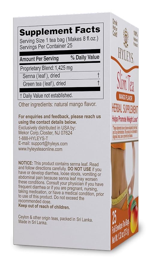 Hyleys Slim Tea Mango Flavor - Weight Loss Herbal Supplement Cleanse and Detox - 25 Tea Bags (6 Pack)