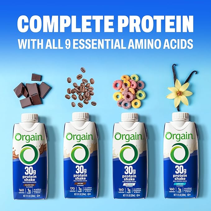 Orgain 30g High Protein Shake, Dairy Isolate Milk Protein, Fruity Cereal, 5g BCAAs, <1g Sugar Per Serving, Meal Replacement, Ready to Drink, Keto Friendly, Gluten-Free 11 Fl Oz (Pack of 12)