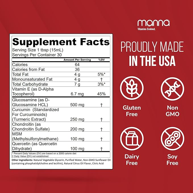 Manna Vitamins Evolved Liposomal Joint Relief Supplement for Women, Men Includes Curcumin, Glucosamine, Chondroitin, Quercetin for Joint Health, Swelling, Aches, Increase Range of Motion, Mobility