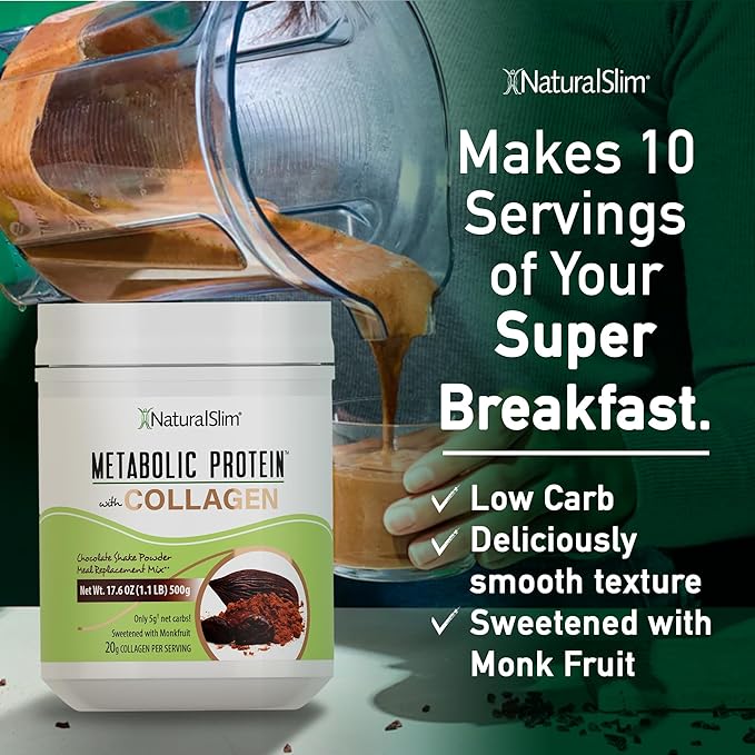 Metabolic Protein Powder with Collagen, Chocolate whey protein powder shake, Hydrolyzed Collagen with L-Glutamine for Digestion, Skin, Joints & Muscle, Low Carb Meal Replacement, 17.06 oz